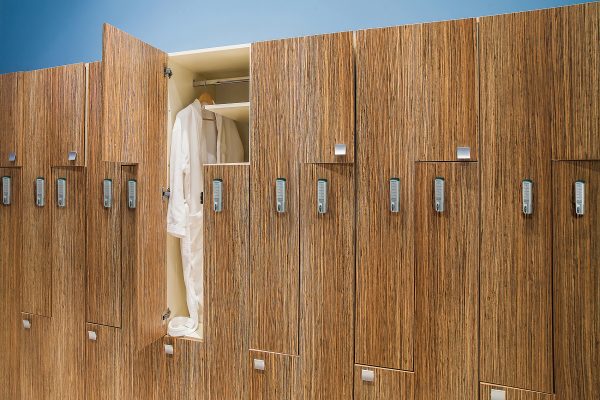 Lockers in a healthcare facility, with CompX RegulatoR installed on the lockers